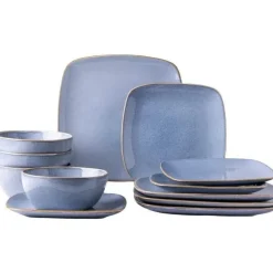 Keramik-Geschirrset für 4 - 12 Stück, handbemalte quadratische Teller und Schüsseln