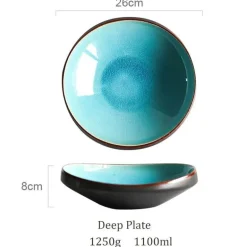 Keramikgeschirrset mit rissiger Glasur in Blau