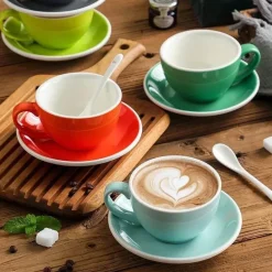 Keramik-Kaffeetasse und Untertassen-Set – Latte und Teetasse für Frühstück und Tee