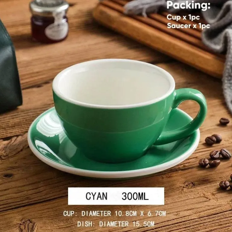 Keramik-Kaffeetasse und Untertassen-Set – Latte und Teetasse für Frühstück und Tee