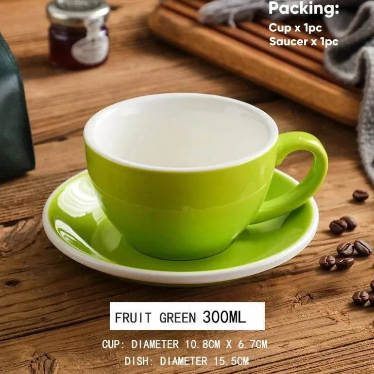 Keramik-Kaffeetasse und Untertassen-Set – Latte und Teetasse für Frühstück und Tee