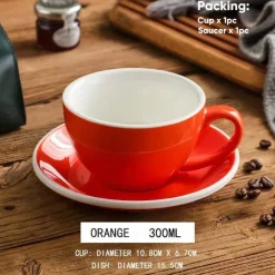 Keramik-Kaffeetasse und Untertassen-Set – Latte und Teetasse für Frühstück und Tee