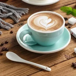 Keramik-Kaffeetasse und Untertassen-Set – Latte und Teetasse für Frühstück und Tee