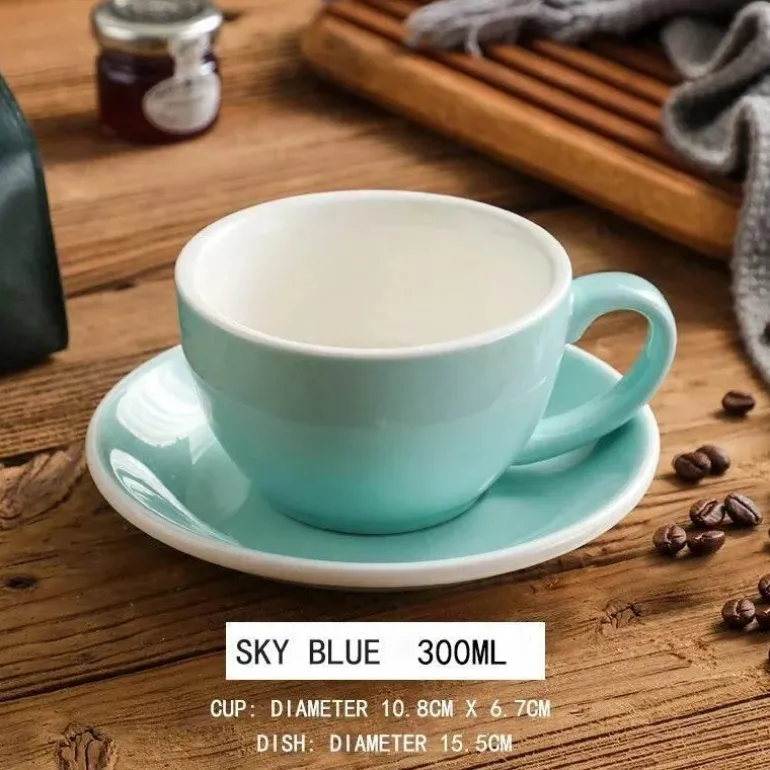 Keramik-Kaffeetasse und Untertassen-Set – Latte und Teetasse für Frühstück und Tee