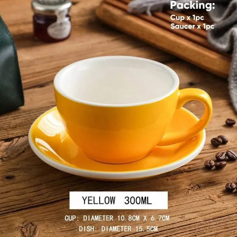 Keramik-Kaffeetasse und Untertassen-Set – Latte und Teetasse für Frühstück und Tee