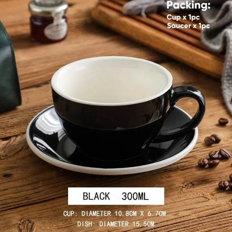 Keramik-Kaffeetasse und Untertassen-Set – Latte und Teetasse für Frühstück und Tee