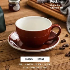 Keramik-Kaffeetasse und Untertassen-Set – Latte und Teetasse für Frühstück und Tee