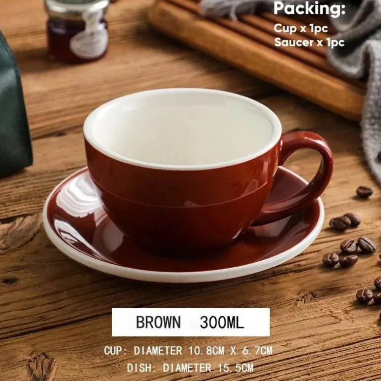 Keramik-Kaffeetasse und Untertassen-Set – Latte und Teetasse für Frühstück und Tee