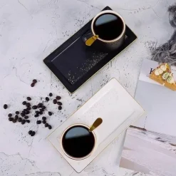 Keramik-Kaffeetassen-Set – 250 ml Porzellanbecher mit Tablettlöffel