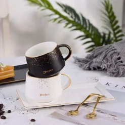 Keramik-Kaffeetassen-Set – 250 ml Porzellanbecher mit Tablettlöffel