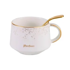 Keramik-Kaffeetassen-Set – 250 ml Porzellanbecher mit Tablettlöffel