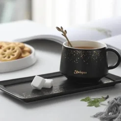 Keramik-Kaffeetassen-Set – 250 ml Porzellanbecher mit Tablettlöffel