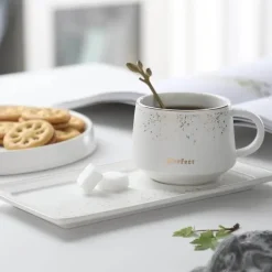 Keramik-Kaffeetassen-Set – 250 ml Porzellanbecher mit Tablettlöffel