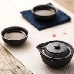 Keramik-Kung-Fu-Teeservice – Teekanne mit 2 Teetassen und Reise-Gaiwan