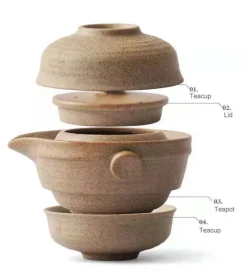 Keramik-Kung-Fu-Teeservice – Teekanne mit 2 Teetassen und Reise-Gaiwan