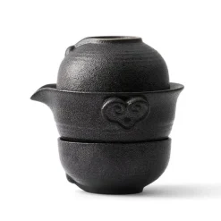 Keramik-Kung-Fu-Teeservice – Teekanne mit 2 Teetassen und Reise-Gaiwan