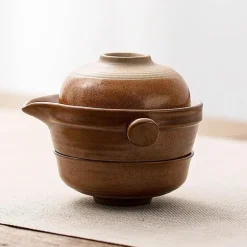 Keramik-Kung-Fu-Teeservice – Teekanne mit 2 Teetassen und Reise-Gaiwan