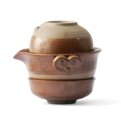 Keramik-Kung-Fu-Teeservice – Teekanne mit 2 Teetassen und Reise-Gaiwan