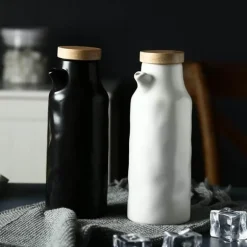 Keramik-Ölflaschen-Set – Schwarz-Weiß-Küchendekor