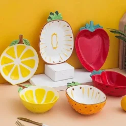 Keramik-Obstteller-Set – Ananas, Erdbeere, Zitrone, Tischdekoration