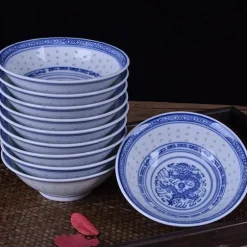 Keramik-Ramenschüssel – blau-weiße Suppenschüssel aus Porzellan