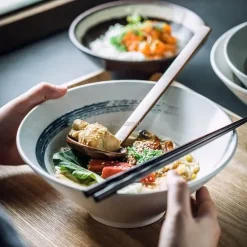 Keramik-Ramenschüssel-Set – Mikrowellengeeignete japanische Suppen- und Reisschüsseln