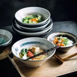 Keramik-Ramenschüssel-Set – Mikrowellengeeignete japanische Suppen- und Reisschüsseln