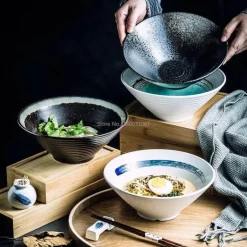 Keramik-Ramenschüssel-Set – Mikrowellengeeignete japanische Suppen- und Reisschüsseln