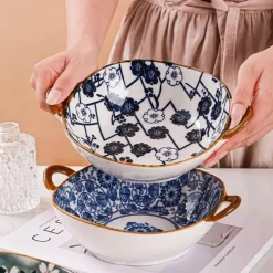 Keramik-Ramen-Suppenschüssel mit Doppelohr-Design