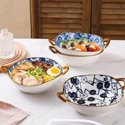 Keramik-Ramen-Suppenschüssel mit Doppelohr-Design