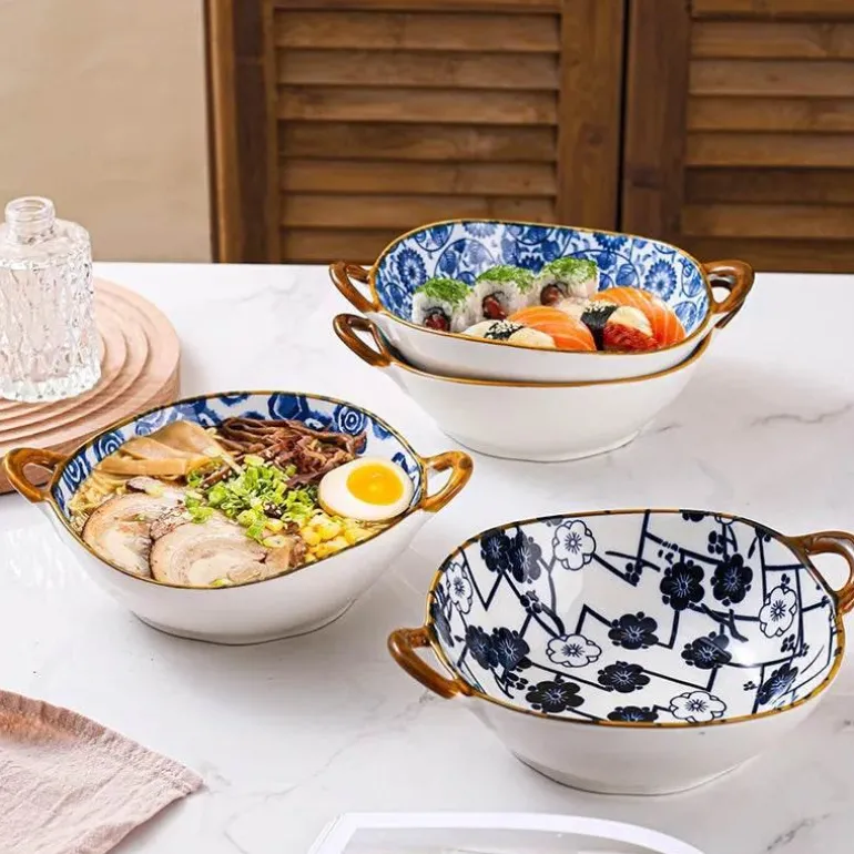 Keramik-Ramen-Suppenschüssel mit Doppelohr-Design