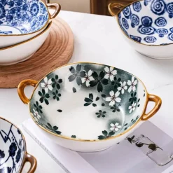 Keramik-Ramen-Suppenschüssel mit Doppelohr-Design