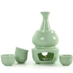 Keramik-Sake-Set mit Wärmer, 4 passenden Tassen – elegantes japanisches Trinkgeschirr
