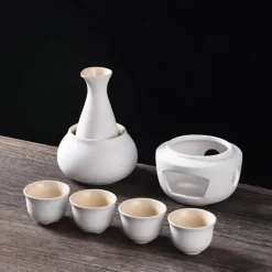 Keramik-Sake-Set mit Wärmer, 4 passenden Tassen – elegantes japanisches Trinkgeschirr
