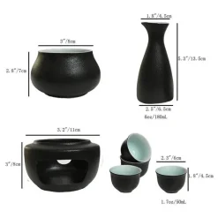 Keramik-Sake-Set mit Wärmer, 4 passenden Tassen – elegantes japanisches Trinkgeschirr