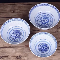 Keramikschale mit Drachenmotiv – Blau-weißes Reis-, Suppen- und Salatgericht