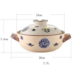 Keramik-Schmortopf – Hochtemperaturbeständiges Kochgeschirr mit Retro-Blumenmuster