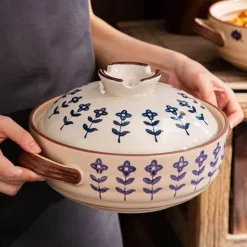 Keramik-Schmortopf – Hochtemperaturbeständiges Kochgeschirr mit Retro-Blumenmuster