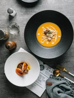 Keramik-Suppen- und Nudelschüssel-Set – Milchglasur, 4er-Set