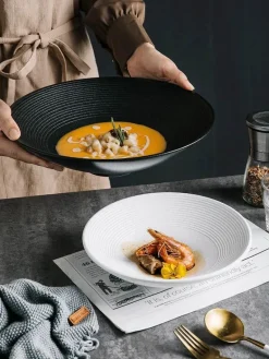 Keramik-Suppen- und Nudelschüssel-Set – Milchglasur, 4er-Set