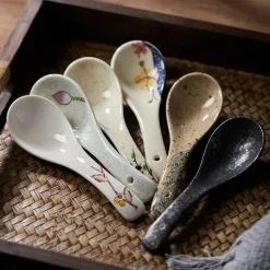Keramik-Suppenlöffel-Set – Retro-Ramen-Reislöffel für das Restaurant zu Hause