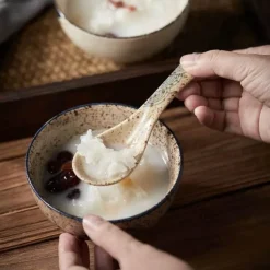 Keramik-Suppenlöffel-Set – Retro-Ramen-Reislöffel für das Restaurant zu Hause