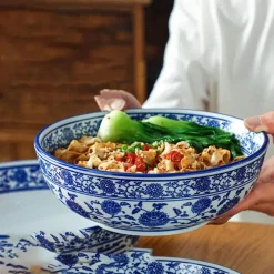 Keramik-Suppenschüssel - Blau-weiße Nudel- und Suppenschüssel