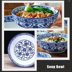 Keramik-Suppenschüssel - Blau-weiße Nudel- und Suppenschüssel
