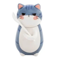 Keramiktasse mit Glückskatze und Löffel – süße Kaffeetasse