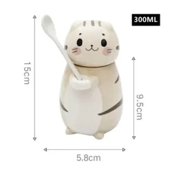 Keramiktasse mit Glückskatze und Löffel – süße Kaffeetasse