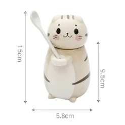 Keramiktasse mit Glückskatze und Löffel – süße Kaffeetasse