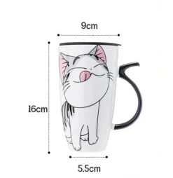 Keramiktasse mit Katzenmotiv und Deckel – 600 ml Kaffee- und Teetasse aus Porzellan