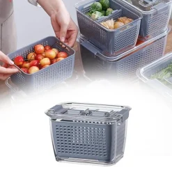 Kühlschrank-Abfluss-Organizer-Box – Multifunktionale Aufbewahrung von Gemüse und Obst mit Deckel