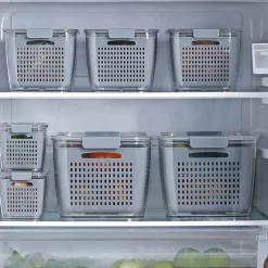 Kühlschrank-Abfluss-Organizer-Box – Multifunktionale Aufbewahrung von Gemüse und Obst mit Deckel